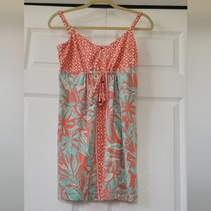Tommy Bahama Pink and Green Ruched Tie Front Sundress